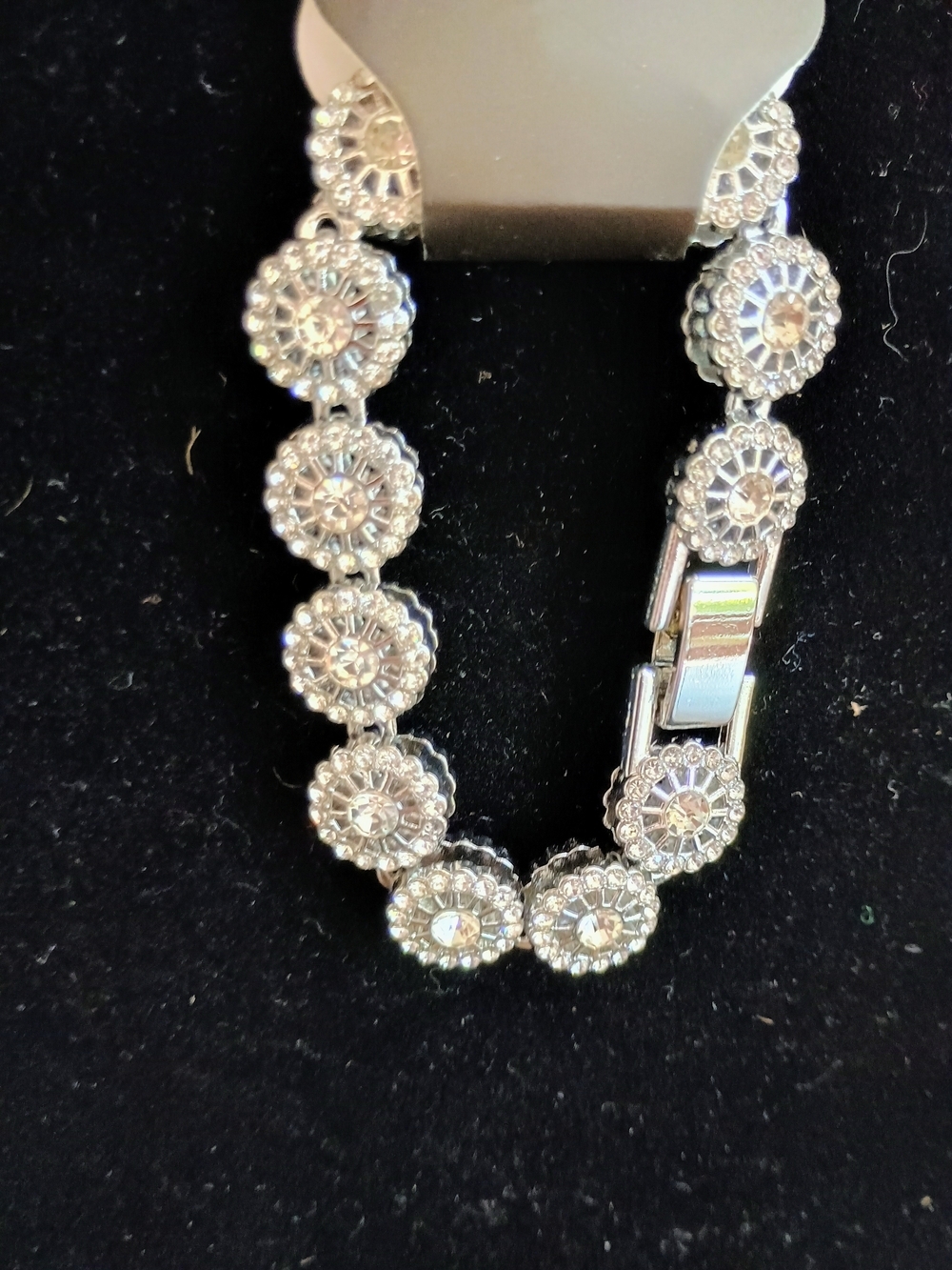 Silver Crystal Flower Link Bracelet - Women